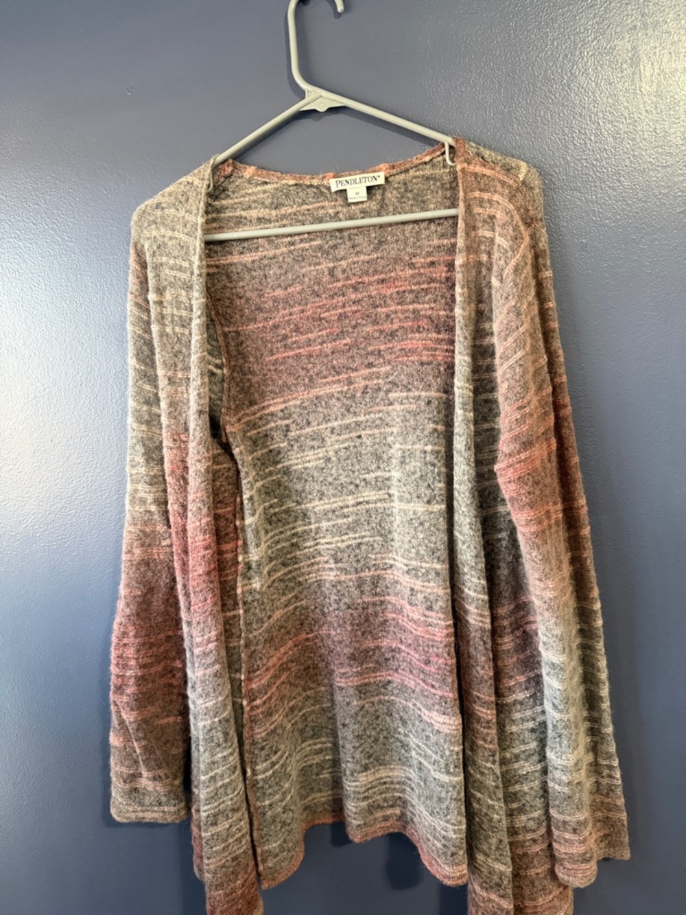 Pendleton Gray and Pink Open-Front Striped Cardigan